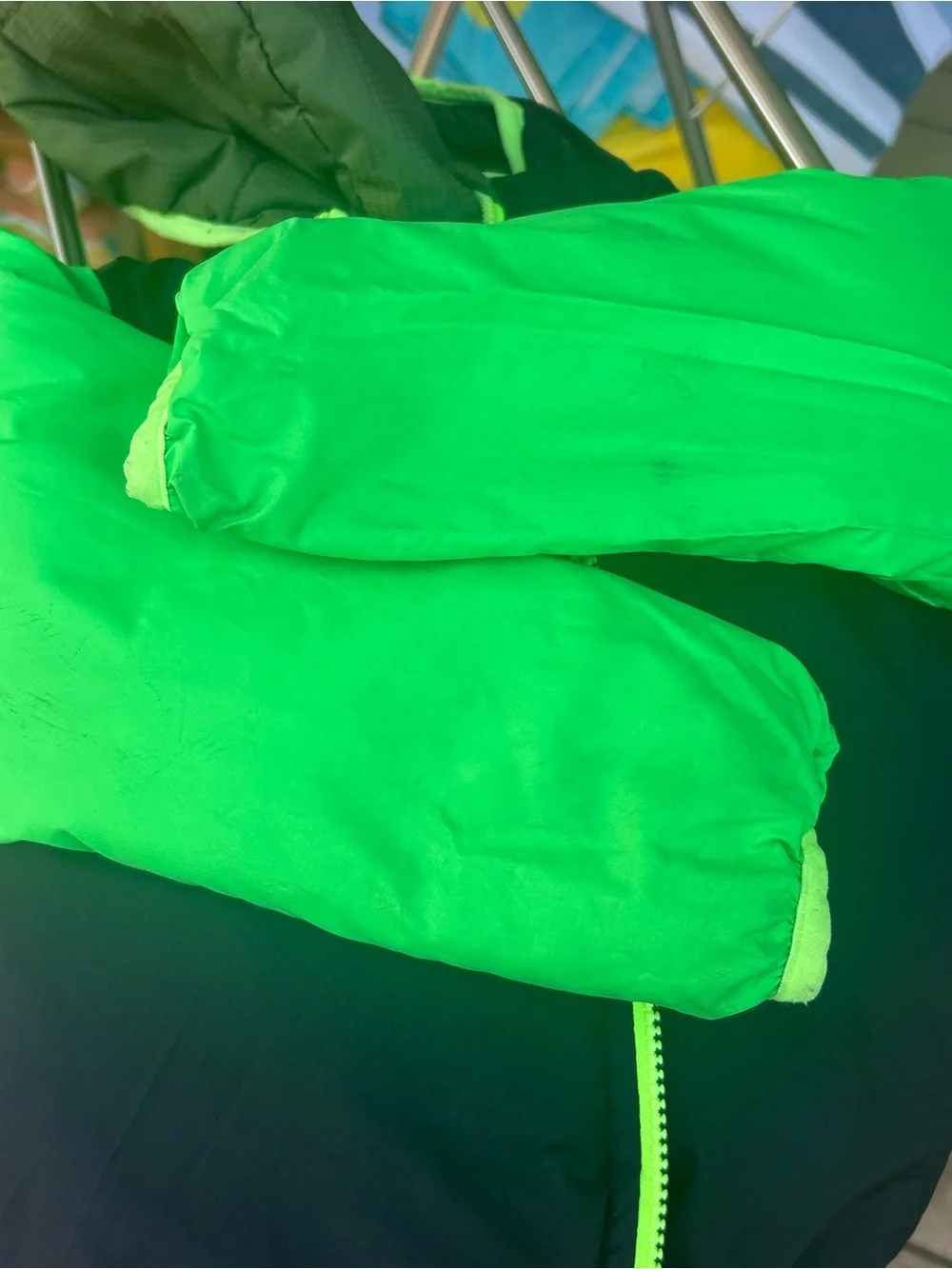 The North Face Olive Green and Dark Brown Kids Puffer Jacket Stained sleeves